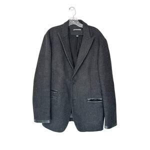John Varvatos Charcoal Wool Leather Dark Academia Sports Coat Slim Blazer XL/XXL